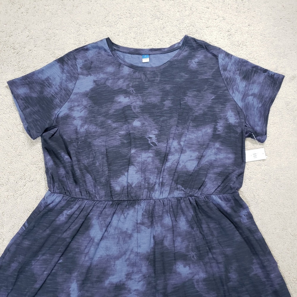 Old Navy Womens 2X Blue Tie Dye Short Sleeve Waist Mini T-Shirt Dress NEW Vamp - Picture 3 of 12